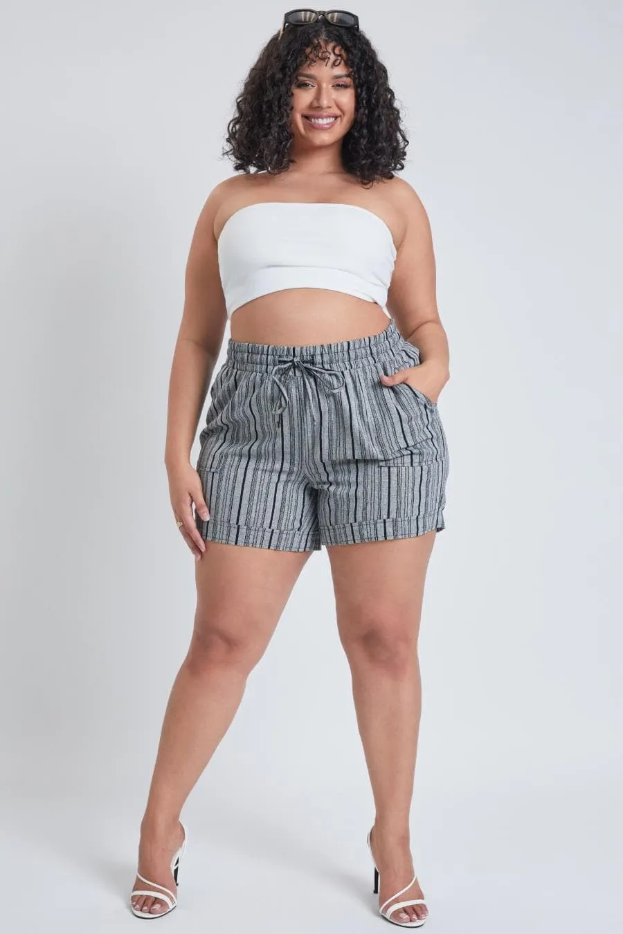 Plus Size Women's Drawstring Waistband Linen Shorts