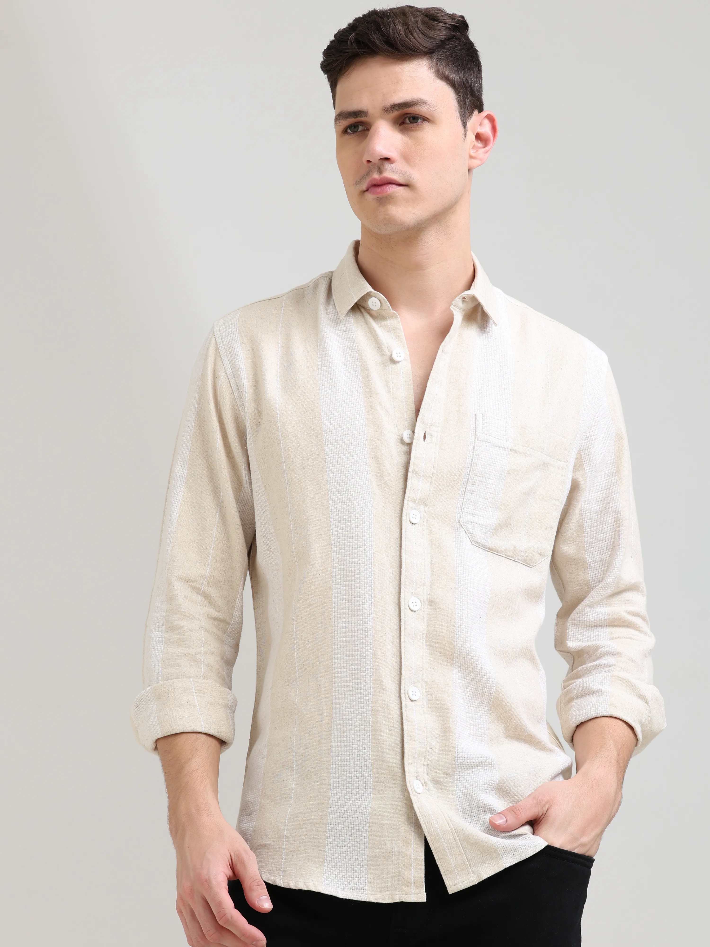 Pure cotton cream&white Casual shirt