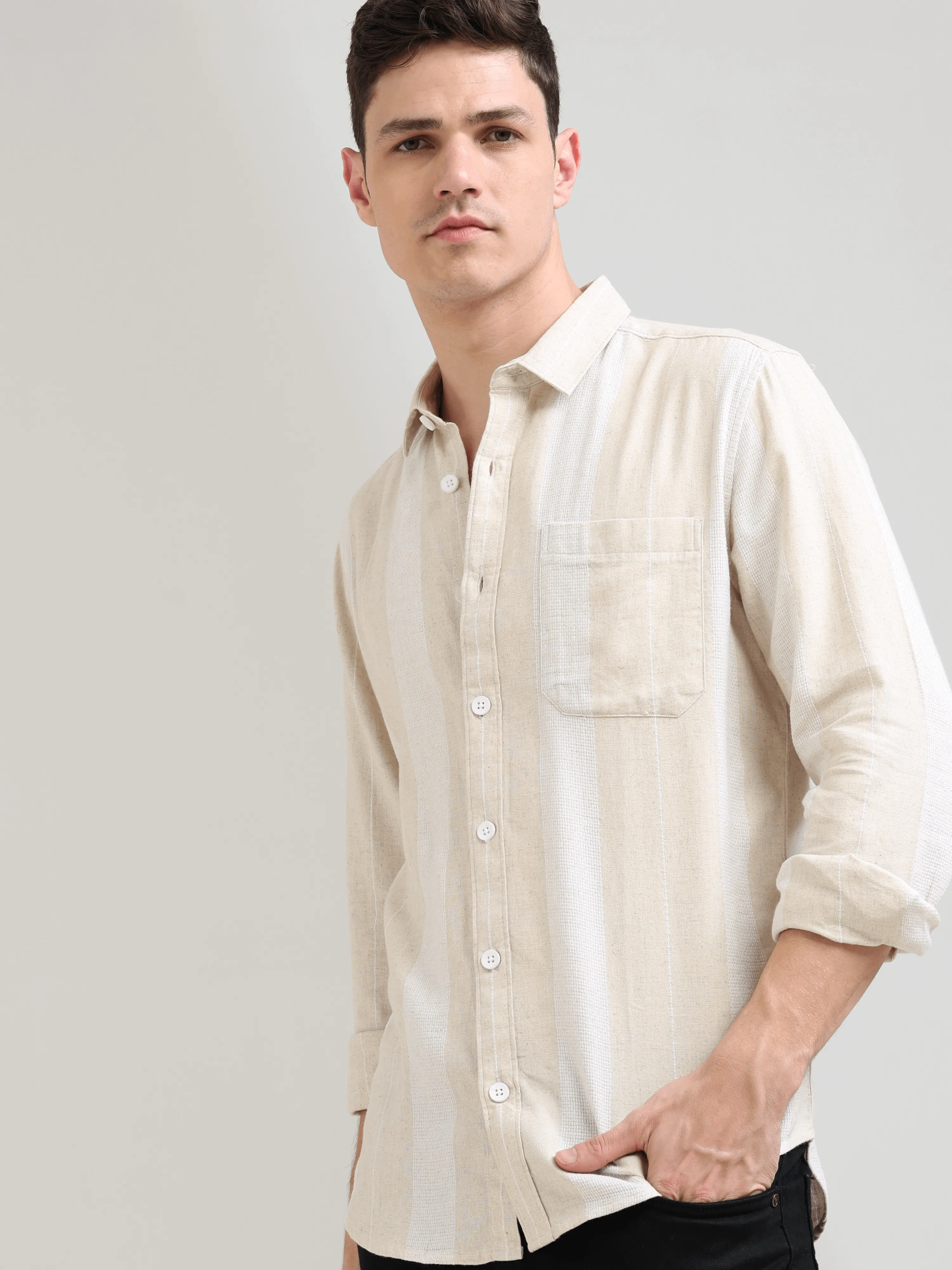 Pure cotton cream&white Casual shirt