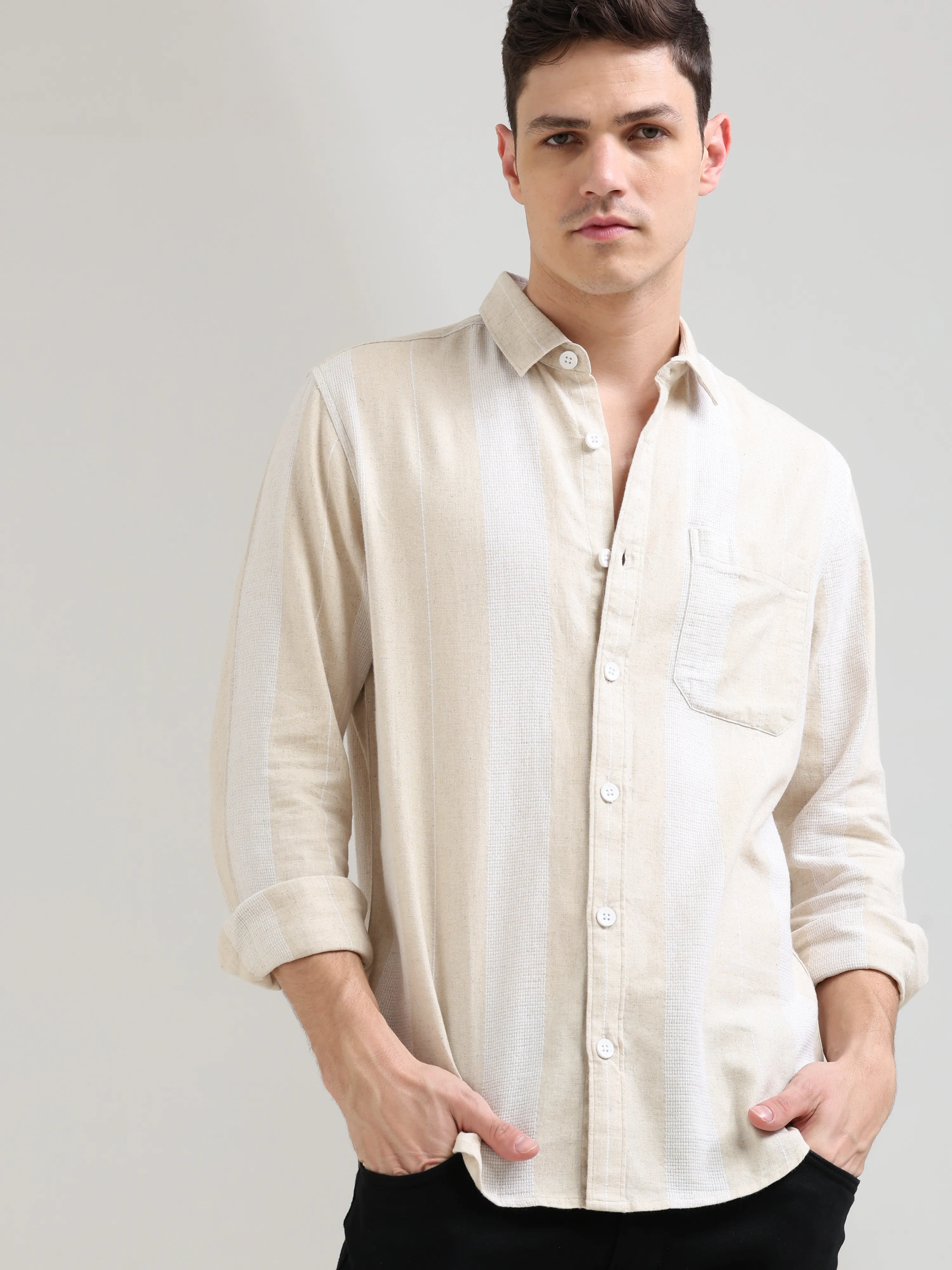 Pure cotton cream&white Casual shirt