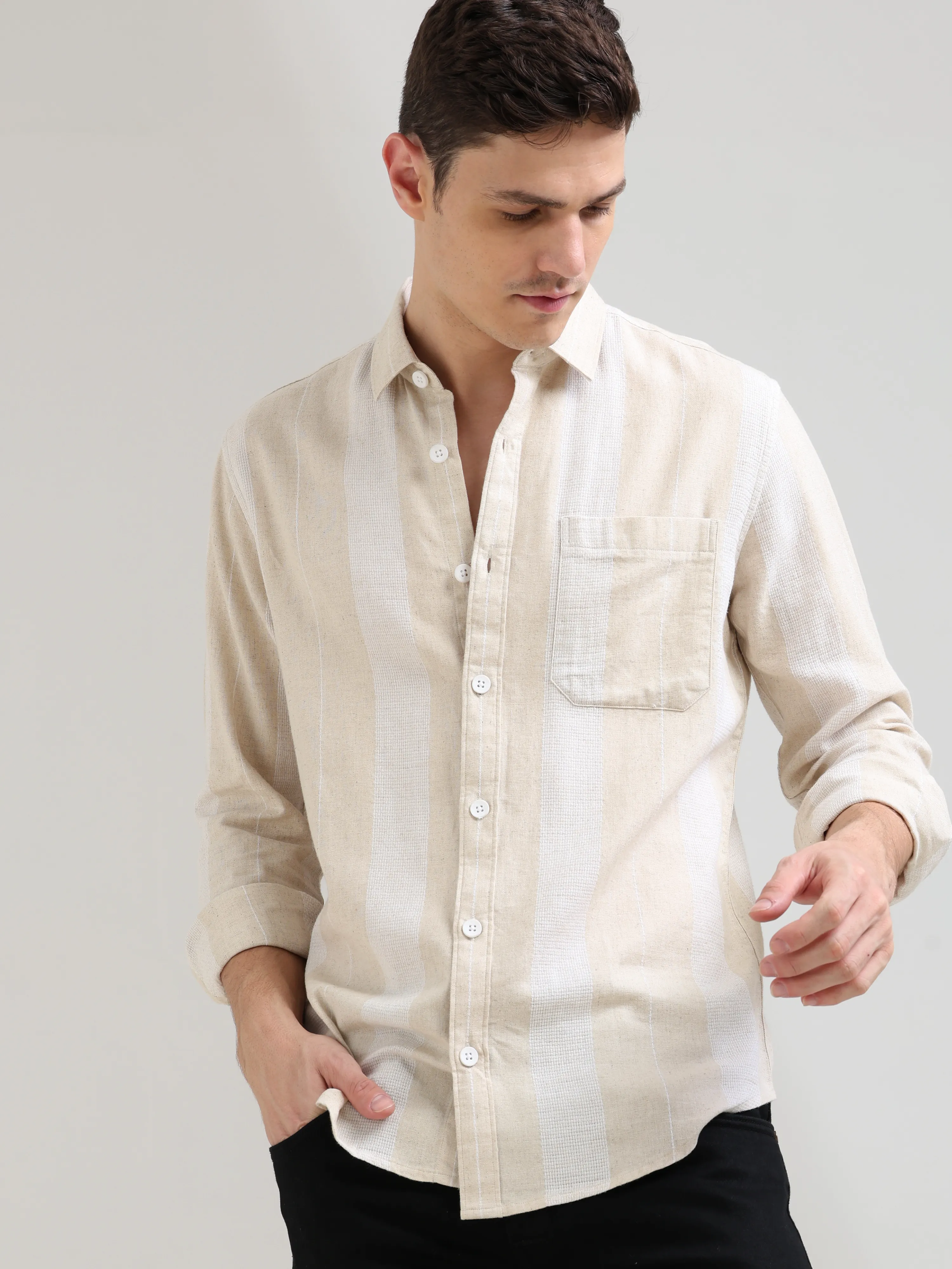 Pure cotton cream&white Casual shirt