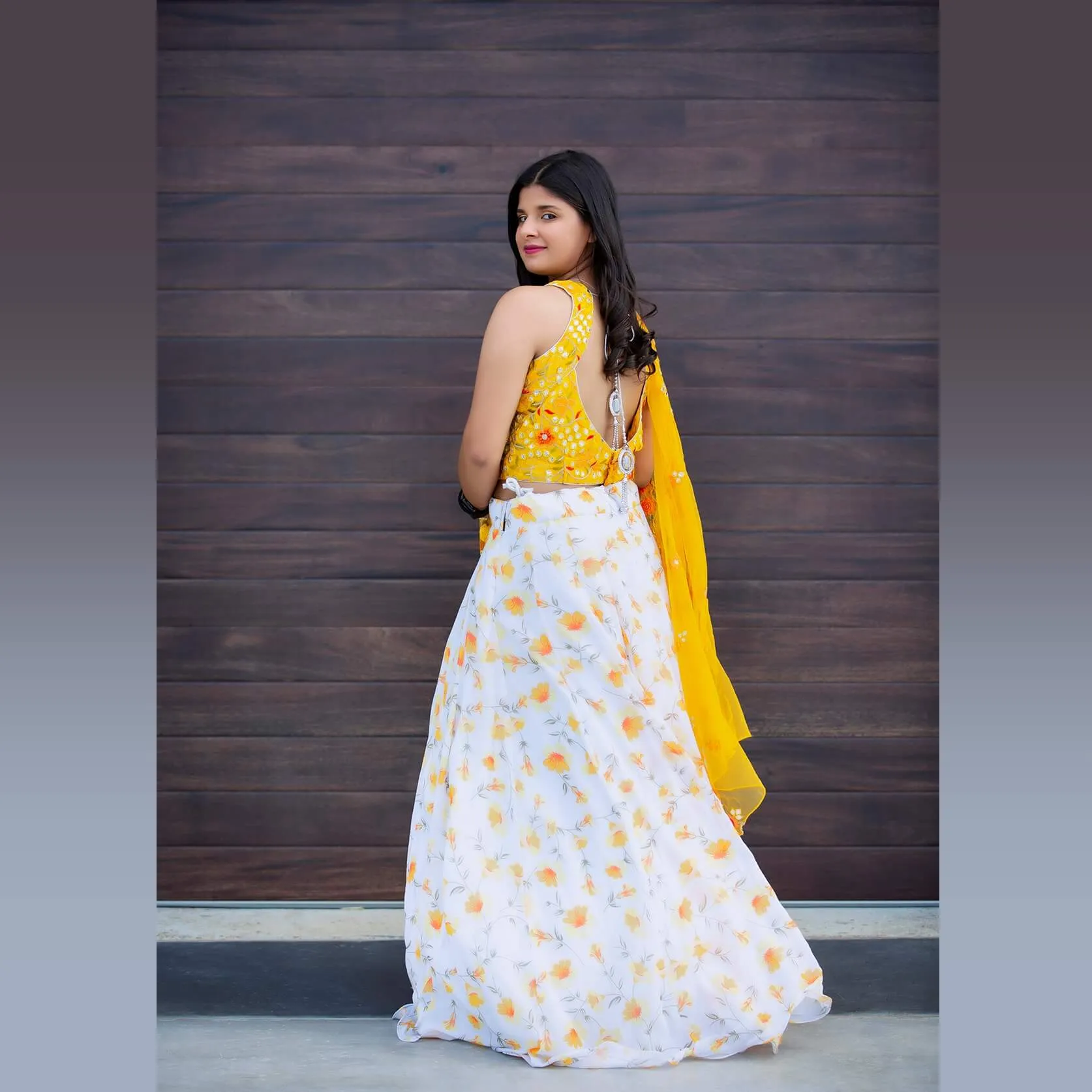 Pure Gerogette Lehenga set in White