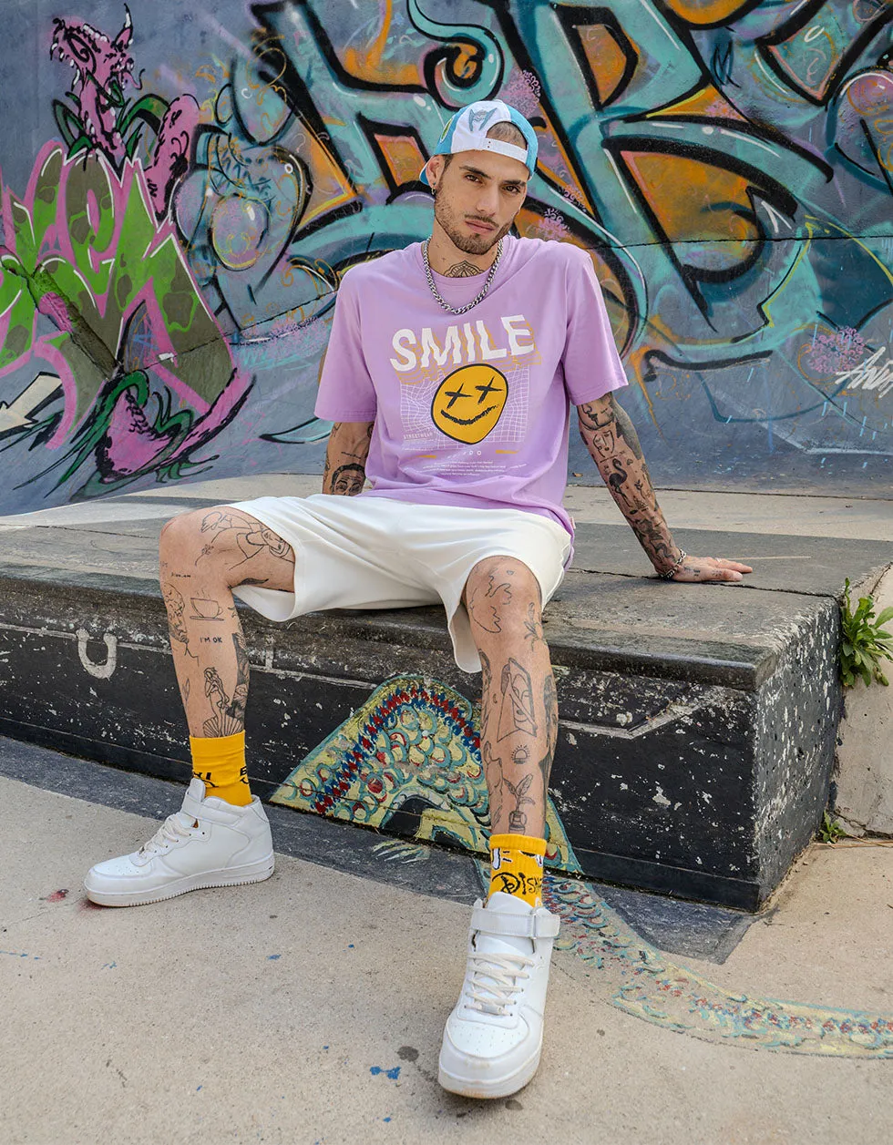 Smile Lilac Oversized Chest Graphic Printed Tshirt