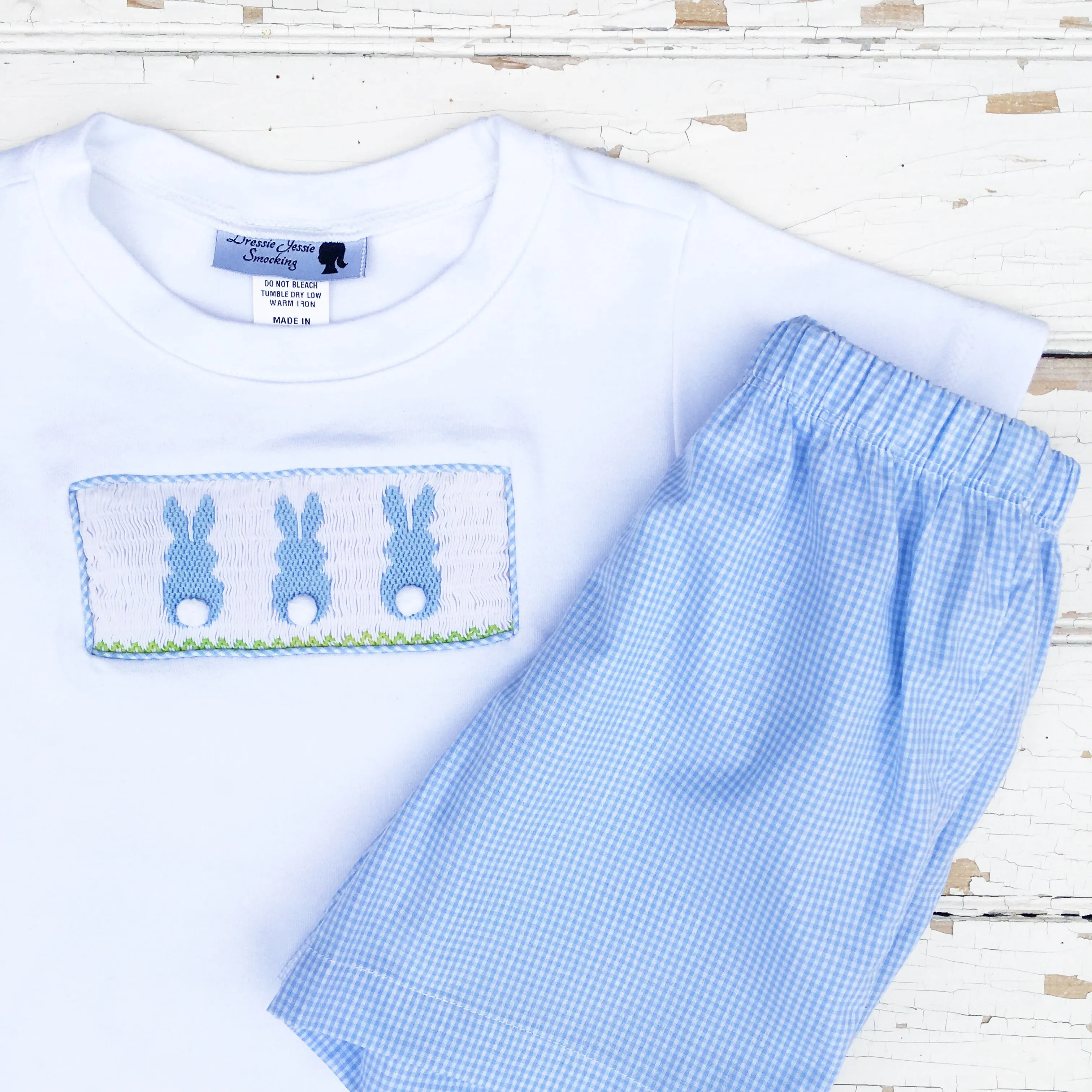 Smocked Cottontail Bunny Short Set