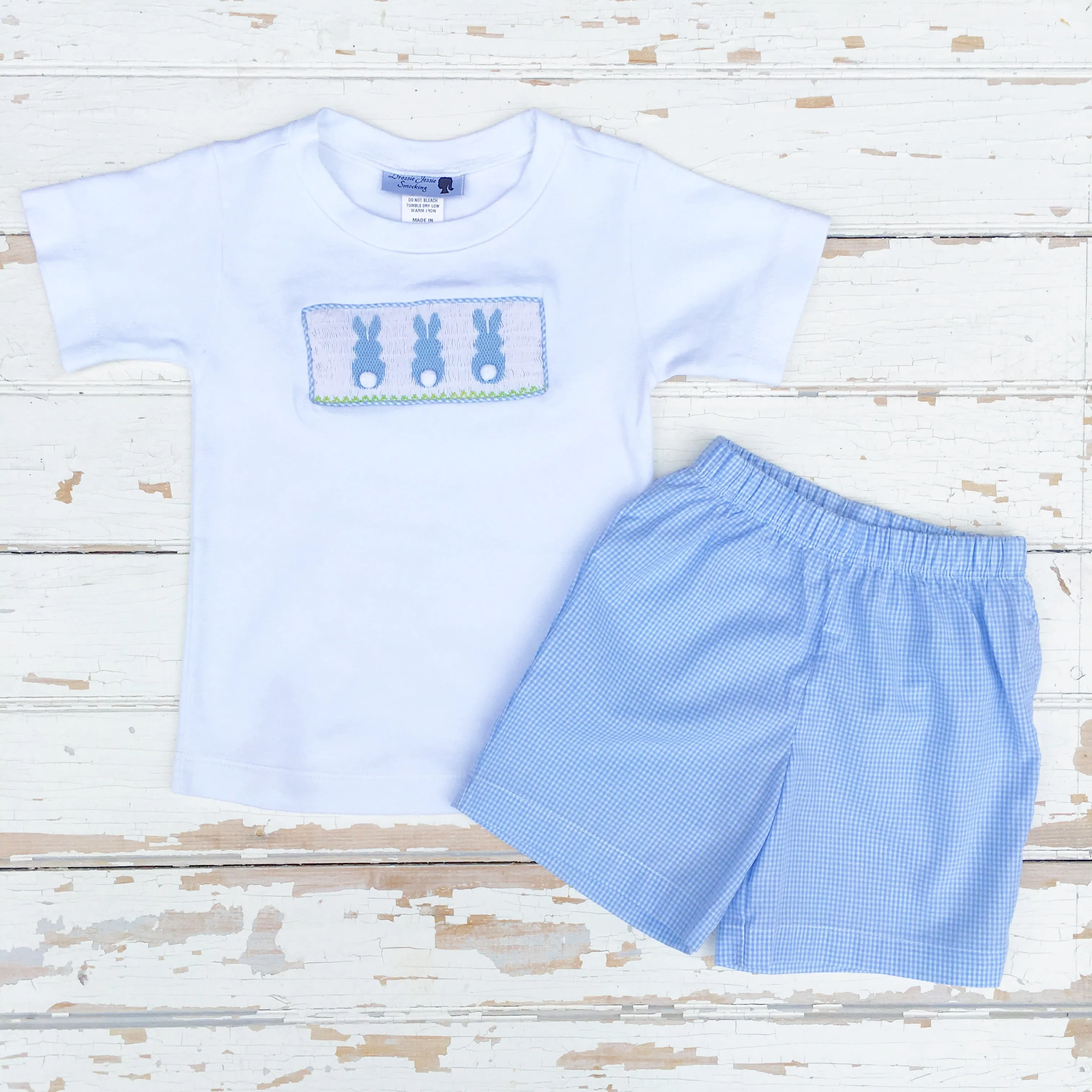 Smocked Cottontail Bunny Short Set