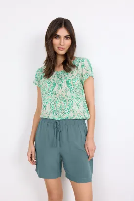 Soya Concept Tie Waist Shorts Shadow Green