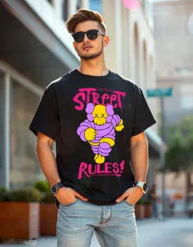 Street Rules Black Oversized Front Graphic Printed Tshirt