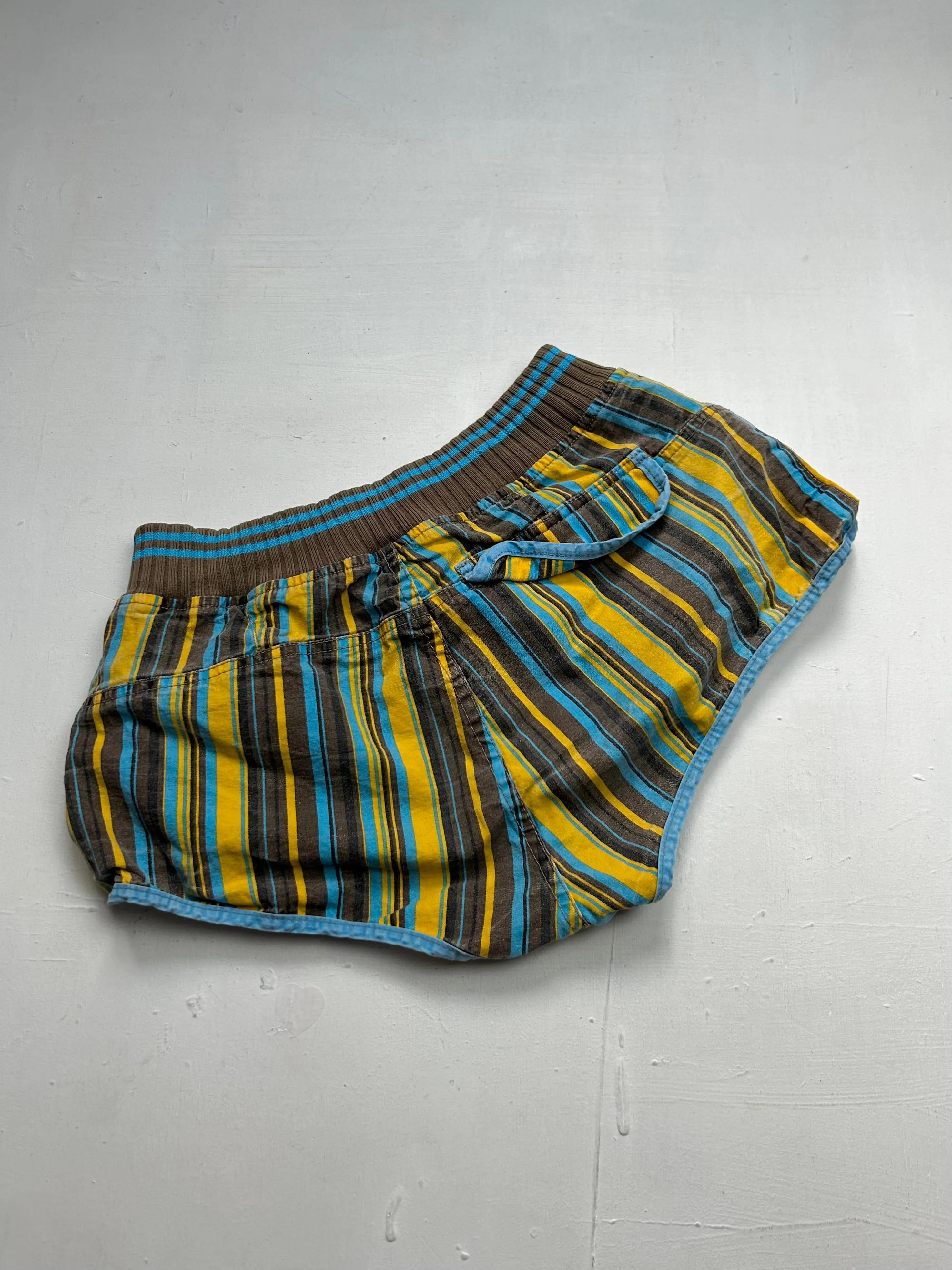 Striped blue cotton low rise mini short (S)