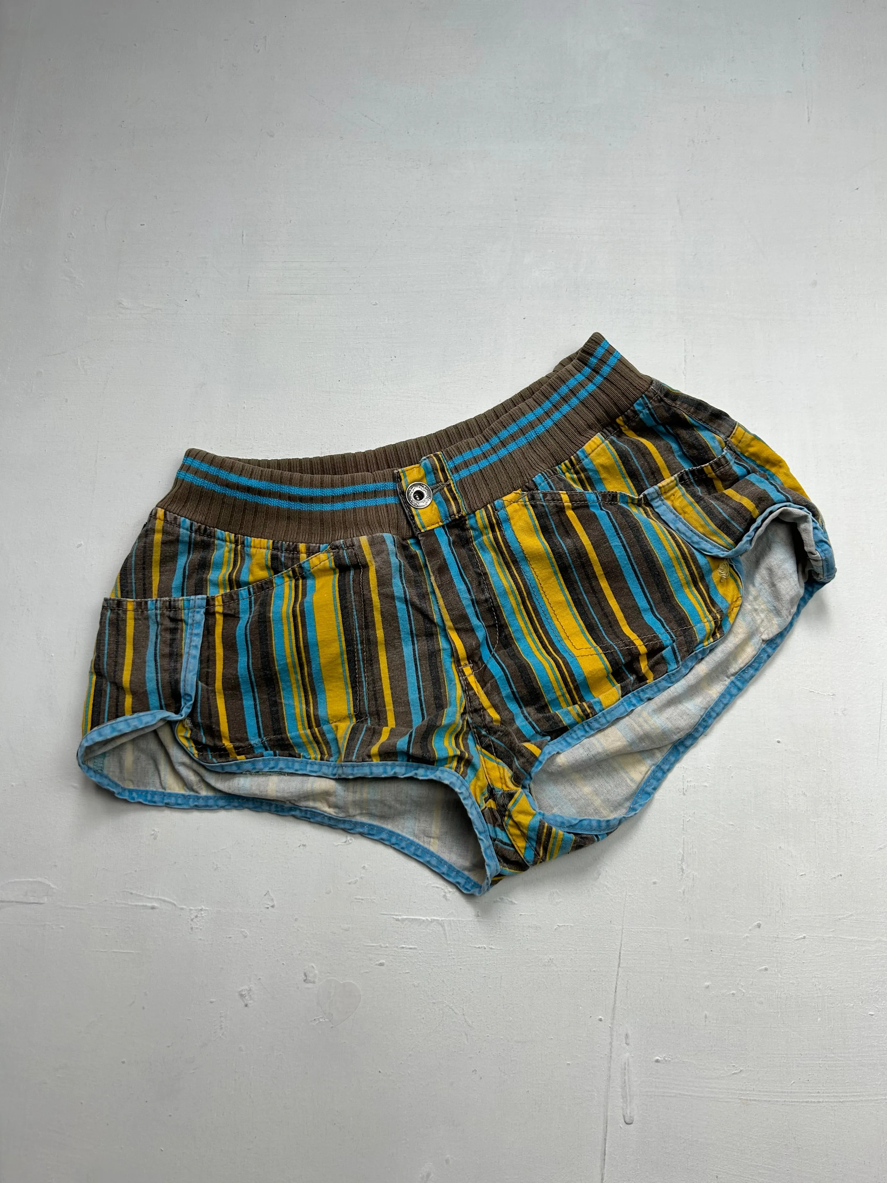 Striped blue cotton low rise mini short (S)