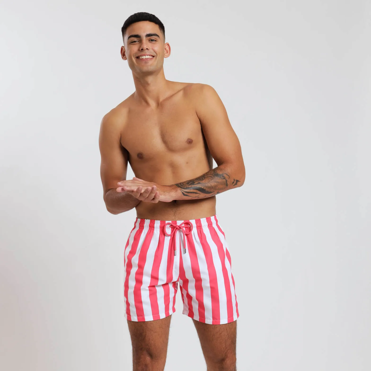 Swim Shorts - Stripes | Coral & White