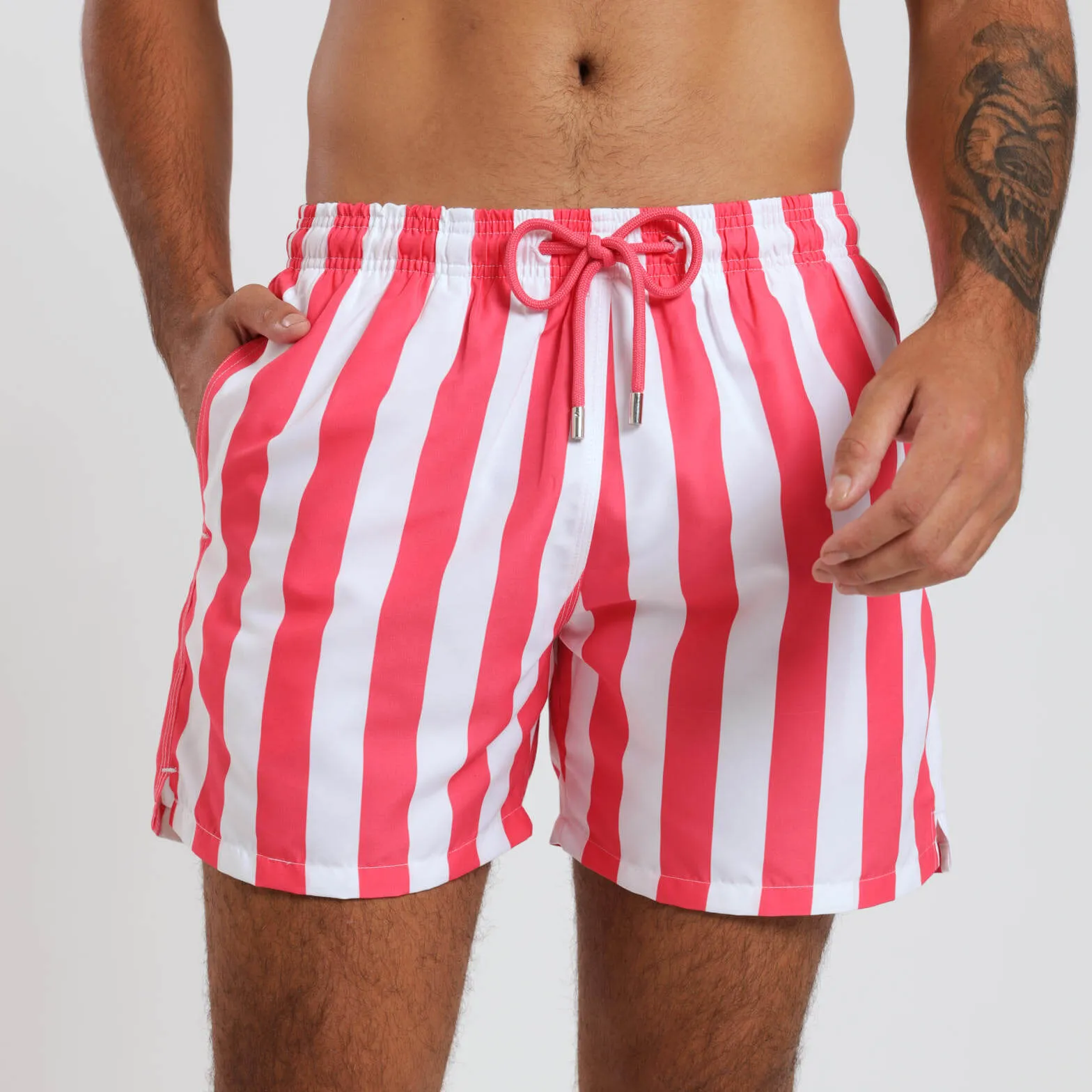 Swim Shorts - Stripes | Coral & White