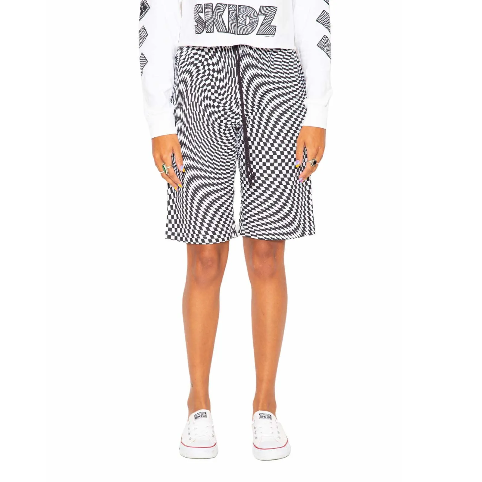 Trippy Check Shorts - Black & White