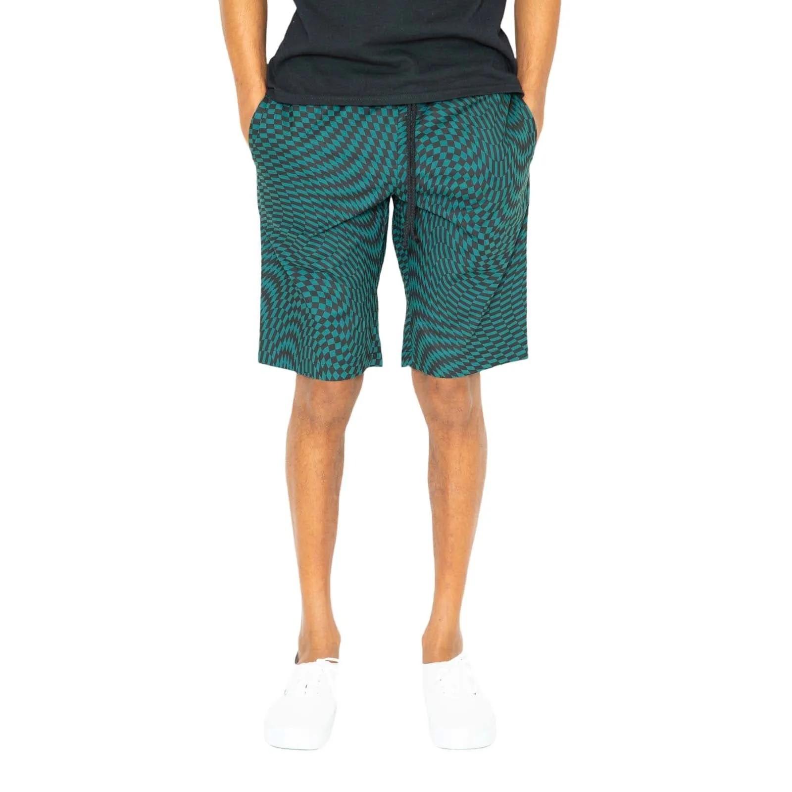 Trippy Check Shorts - Teal & Black