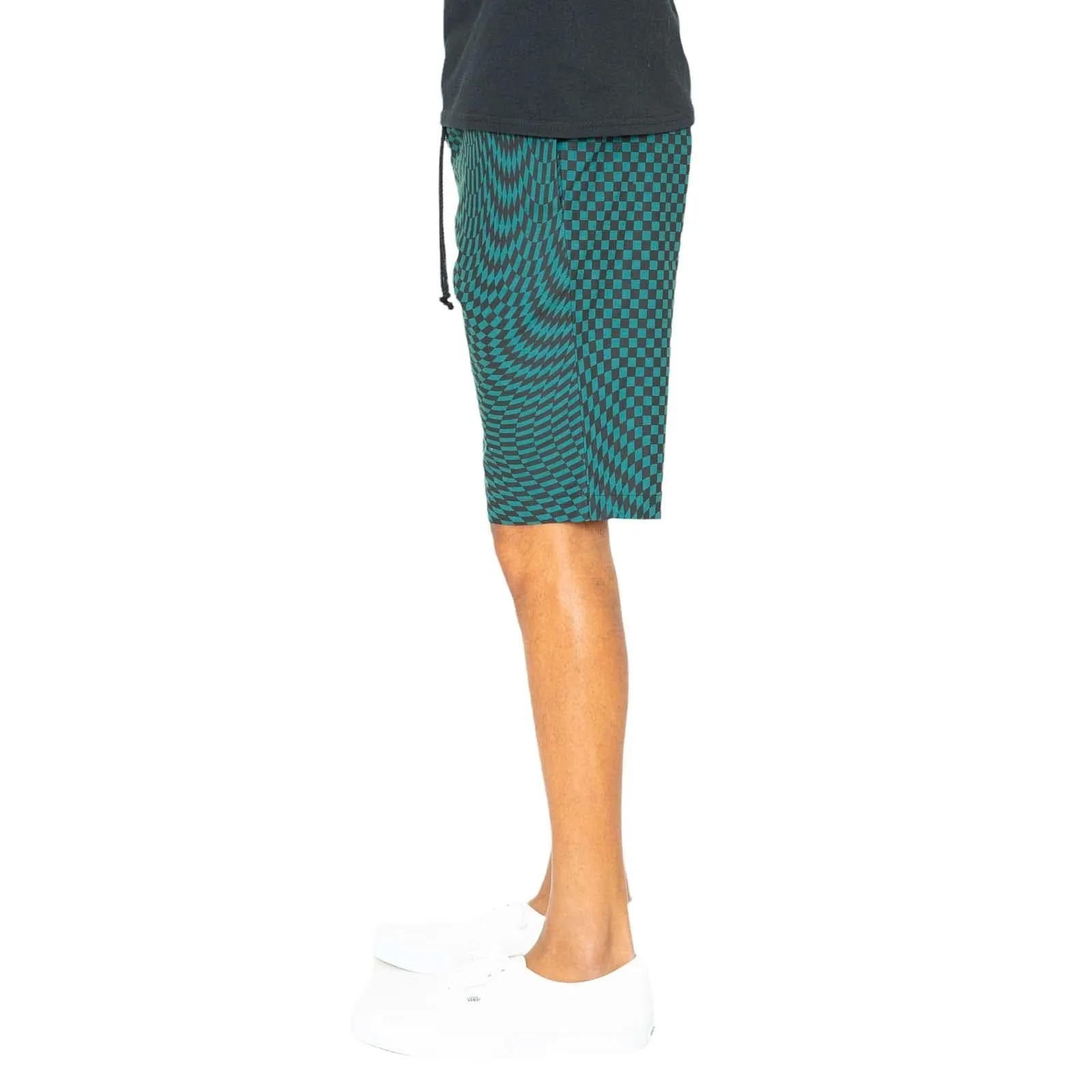 Trippy Check Shorts - Teal & Black