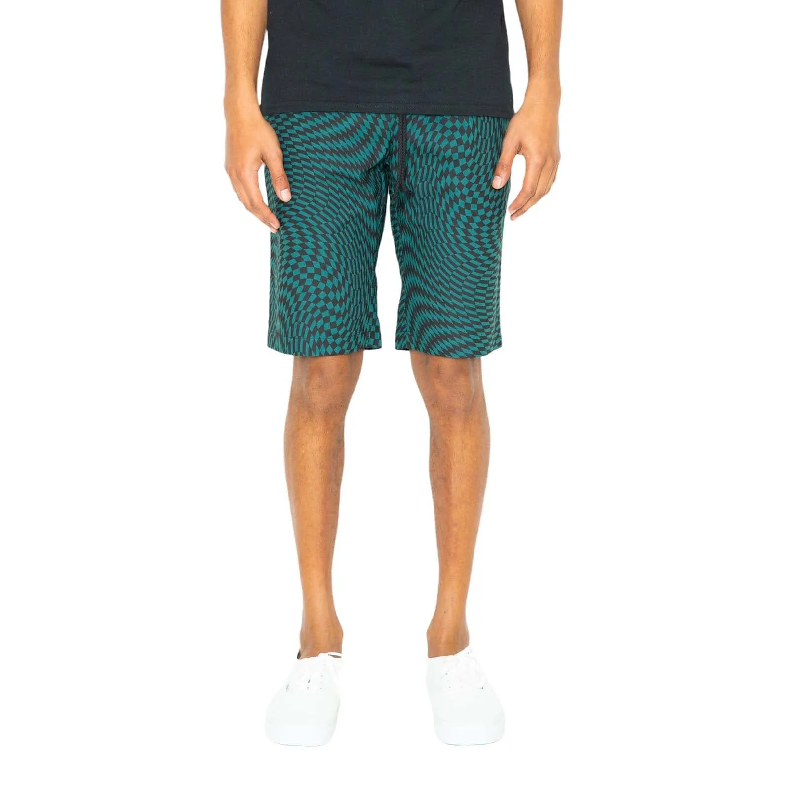 Trippy Check Shorts - Teal & Black