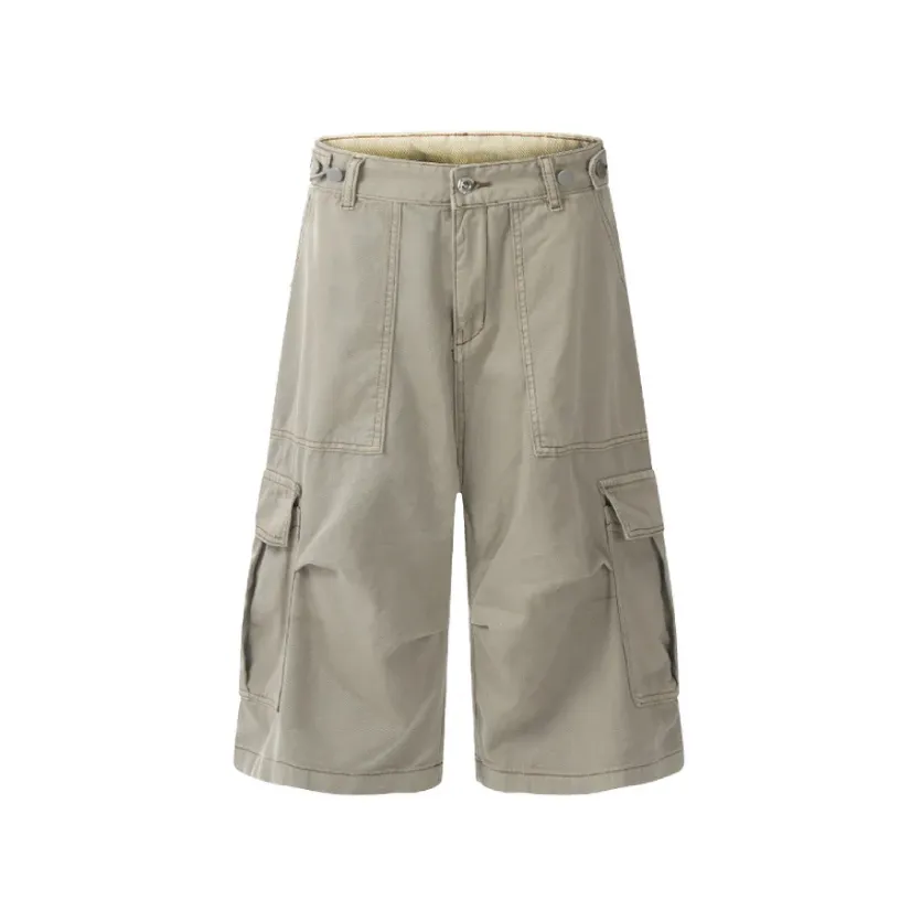 Wide-leg Calf-length Cargo Shorts