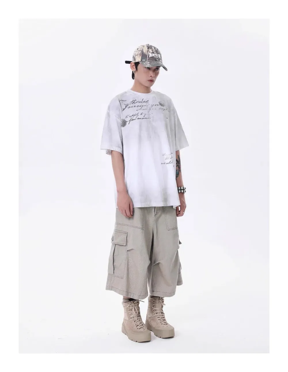 Wide-leg Calf-length Cargo Shorts