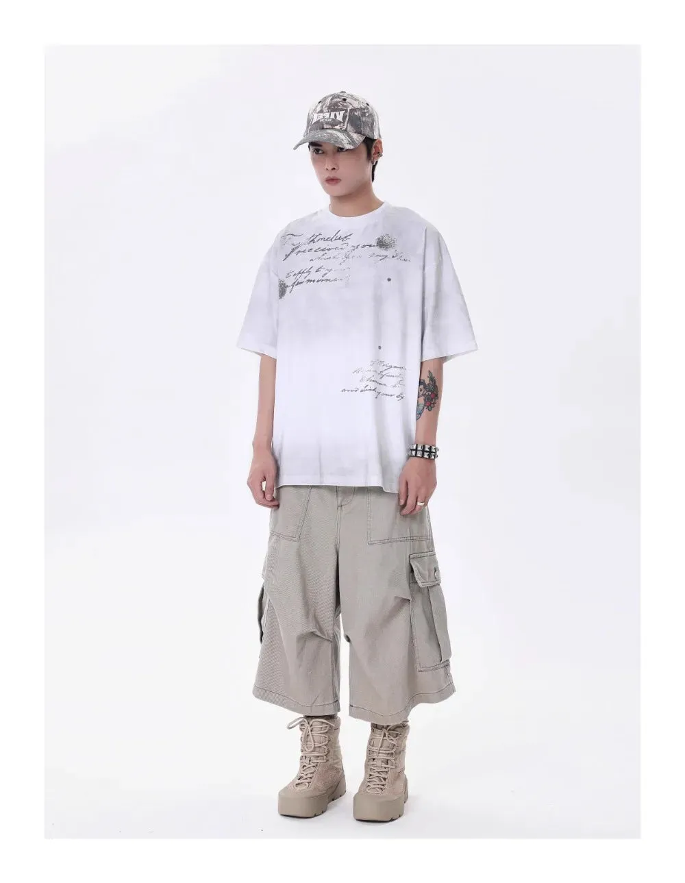 Wide-leg Calf-length Cargo Shorts